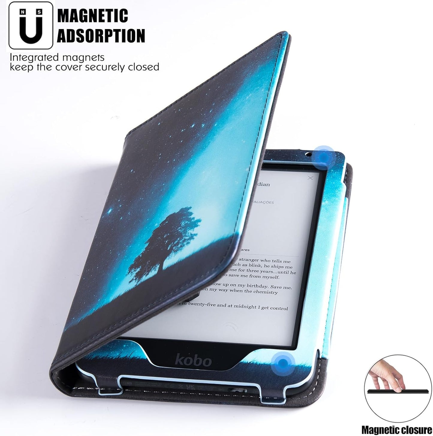 BOZHUORUI Stand Case for 6" Kobo Clara Colour | BW | 2E Case with Hand Strap, Premium PU Leather Sleeve Cover with Auto Sleep/Wake (Vast Starry Sky)