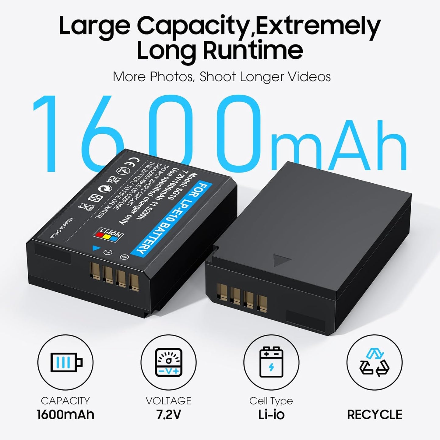 LP-E10 Battery 2-Pack 1600mAh and Digital Display Dual USB Charger for Canon LP E10,EOS Rebel T7 T6 T5 T3 T100,Kiss X50 X70 X80 X90,EOS 1100D 1200D 1300D 1500D 2000D 3000D 4000D Digital Cameras