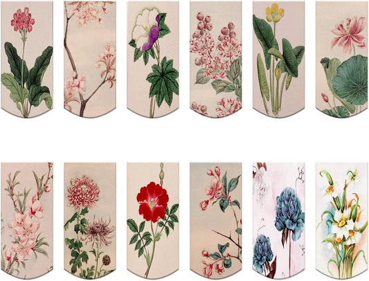 12PCS Magnetic Bookmarks - Magnet Page Markers Page Clips Assorted Book Markers Set with Exquisite Pattern, Bookmarks for Women, Students, and Book Lovers(Floral Style)