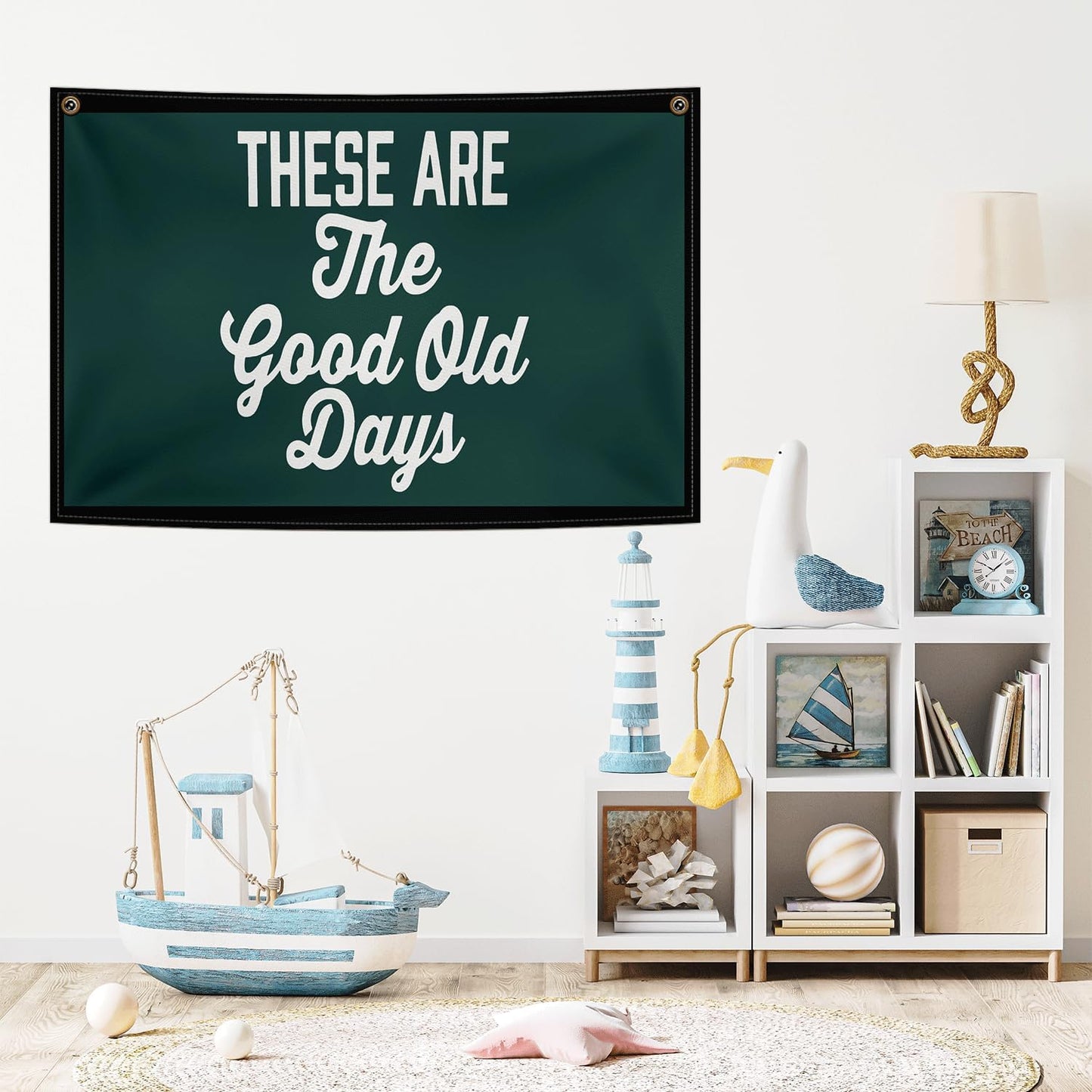 These Are The Good Old Days Sign Canvas Flag, Inspirational Vintage Decor, Door Sign Hanging Banner for Bedroom Livingroom, Retro Flag 30x20 Inch