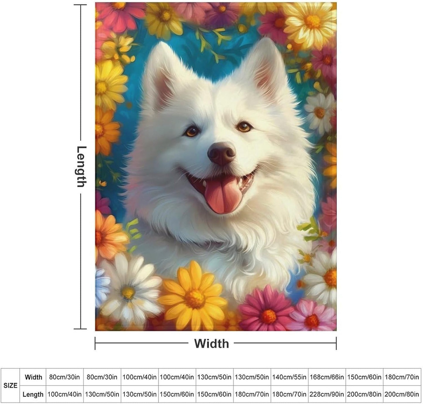Cute Samoyed Throw Blanket for Couch Bed Plush Cozy Fuzzy Flannel Blanket for All Season 66"x90"