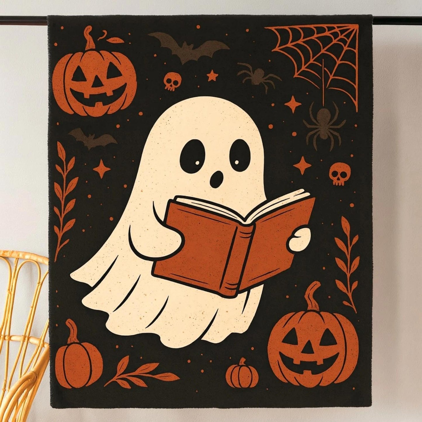 Ghost Reading Blanket 60×50 Inch – Halloween Cozy Soft Throw Blanket with Cute Ghost and Pumpkin Design, Spooky Halloween Decor for Bedroom, Living Room, Sofa, Couch