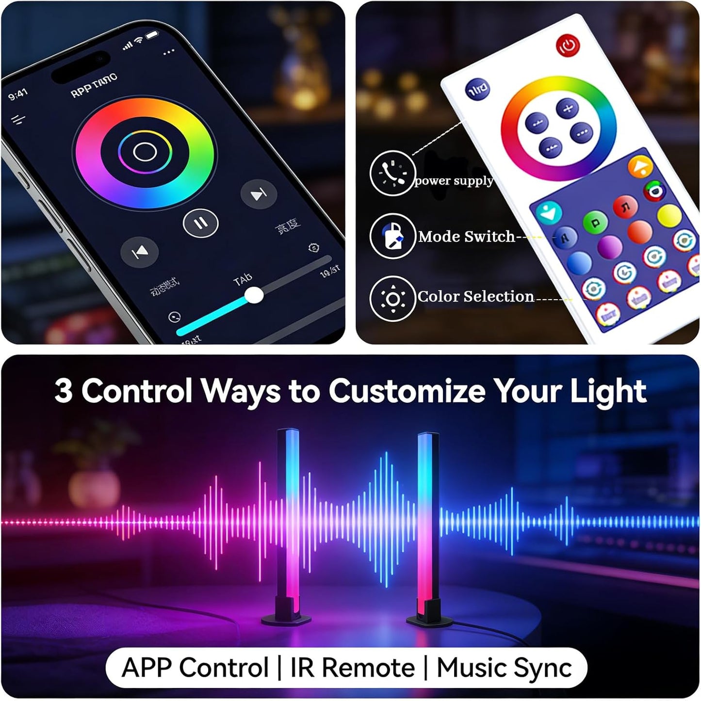 RGB Light Bar WiFi TV Backlight, Multicolor LED Game Light with App Control, Dimmable Color Changing Desktop Atmosphere Lamp for Home Office Bedroom Gaming Room