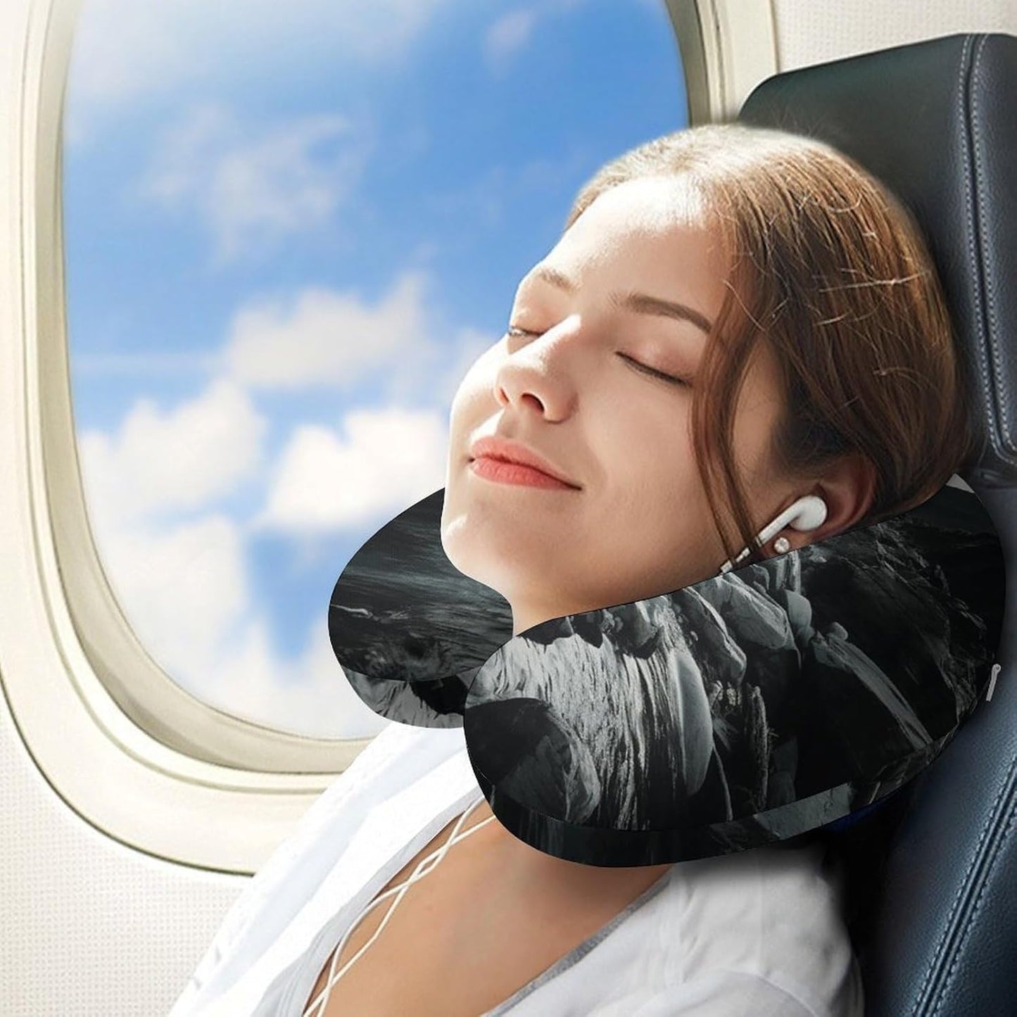 River and Gray Rocks Neck Pillow Memory Foam U Shaped Pillows Portable Pillows for Shoulder Travel Head Support Pillow with Concealed Zipper for Airplane Car Home Office