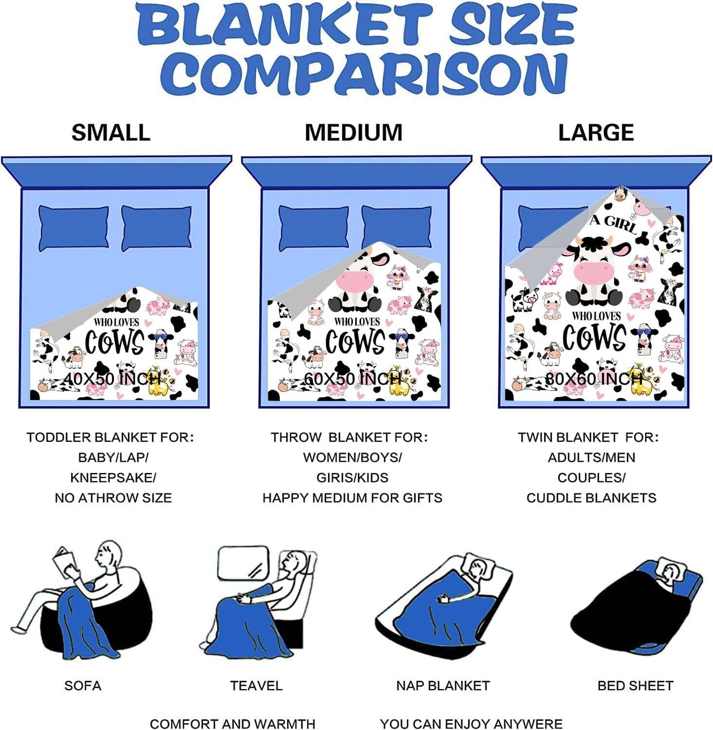 Cow Gifts Blanket Soft Flannel Cows Throw Blanket for Cow Lovers Adults Women Girls for Bedding Bedroom Living Rooms Sofa 50"X40"