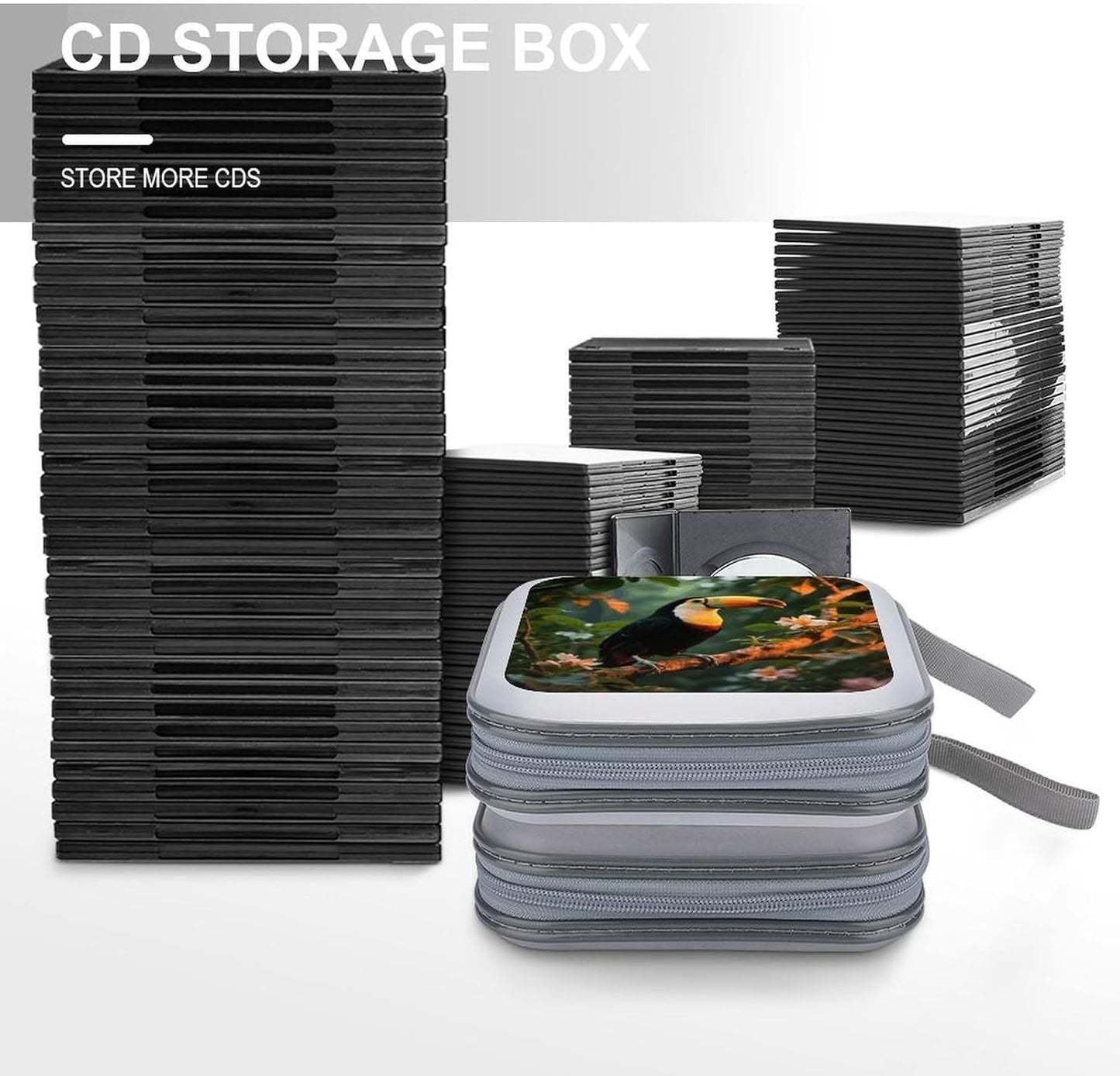 Toucan on The Tree CD Case Portable Zipper CD Case 40 Capacity Hard Plastic DVD Cases Holder Large Storage Disc Wallet Bag for Car Home Travel DVD Collection Bag