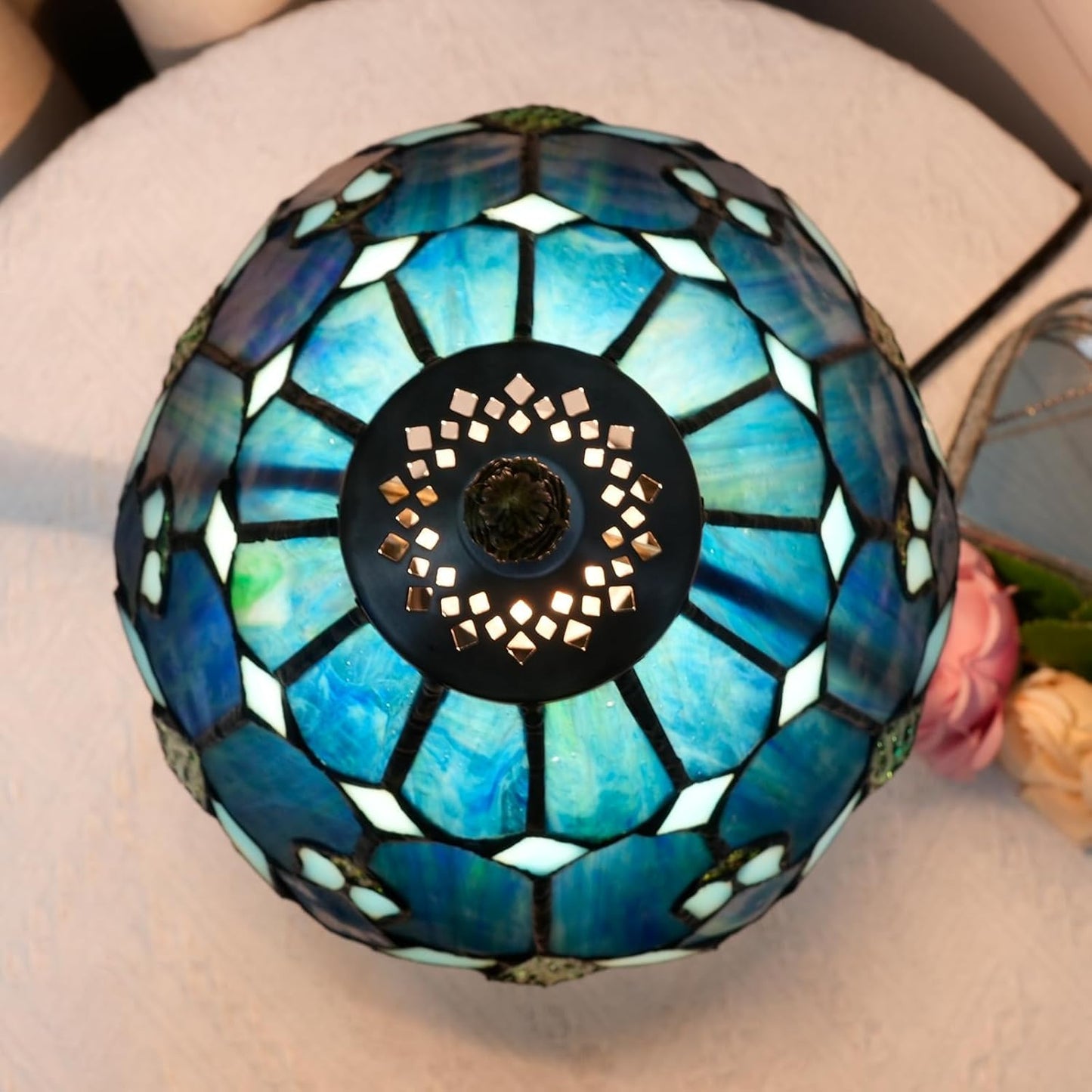 Tiffany Lamp Bedside Table Lamp-Nightstand,Stained Glass Lamp for Bedroom Dorm Living Kitchen, Aesthetic Cute Home Decor Gift (OFU1158)