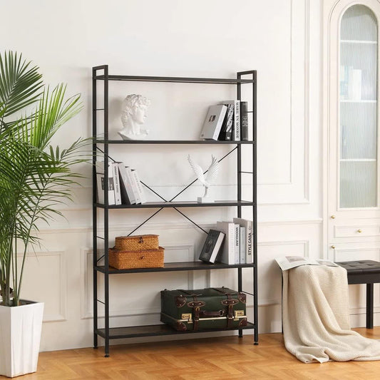Evajoy 5 Tier Bookshelf, Modern Freestanding Tall Bookcase with Steel Frame, Industrial Wood Book Shelf, Rustic Bookshelves for Storage and Display for Bedroom, Living Room, Study, Home Office