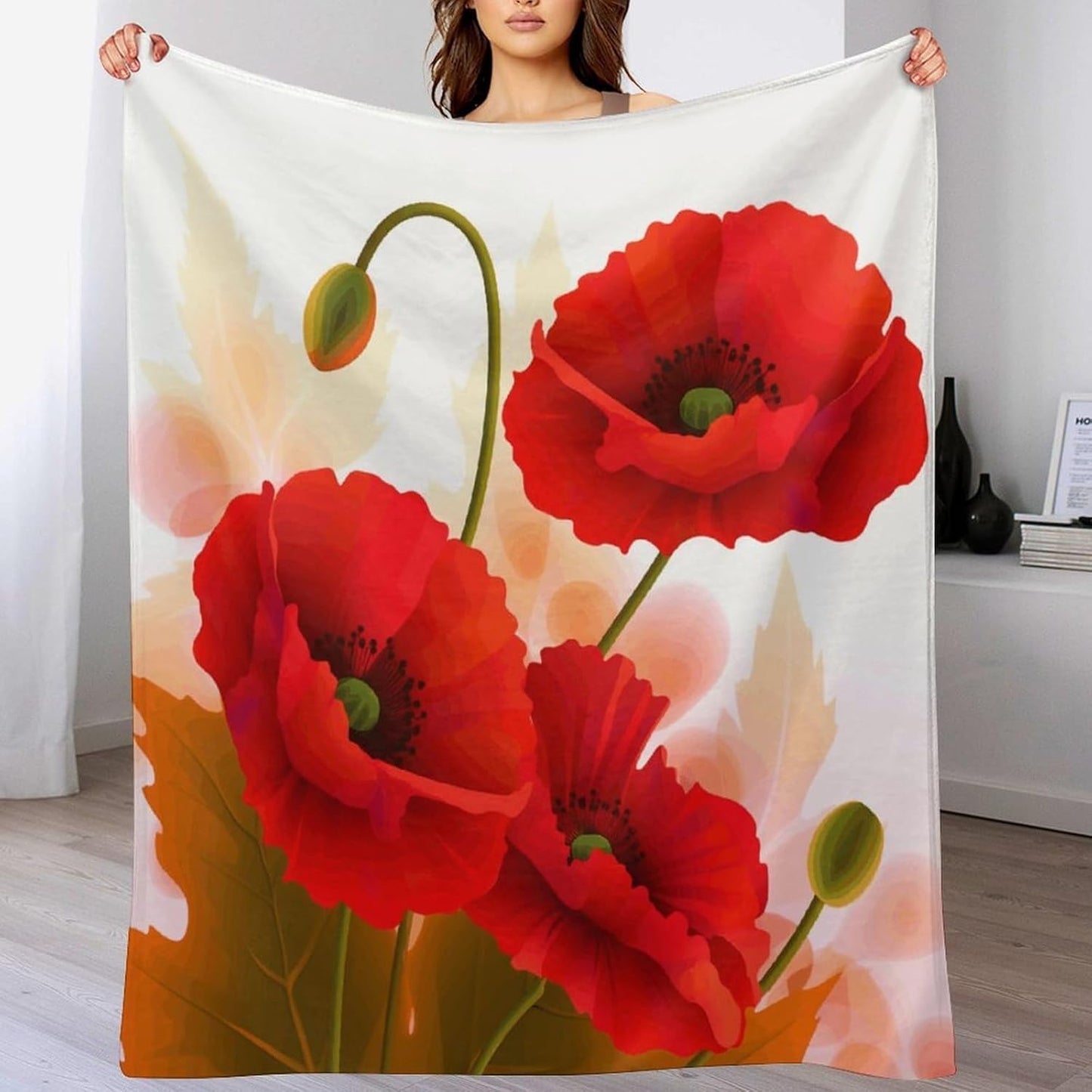 Poppy Flowers Vivid Petals Throw Blanket for Couch Super Soft Warm Lightweight Throw Blankets Cozy Flannel Bed Blanket Cute Decorative Blankets for All Seasons Home Decor Gift 50"*60"（130 * 150cm）
