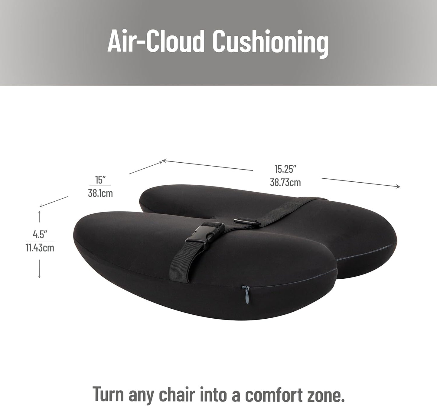 Mind Reader Lumbar Support Pillow with Air-Cloud Technology, Office Chair Back Cushion, Memory Foam, Black
