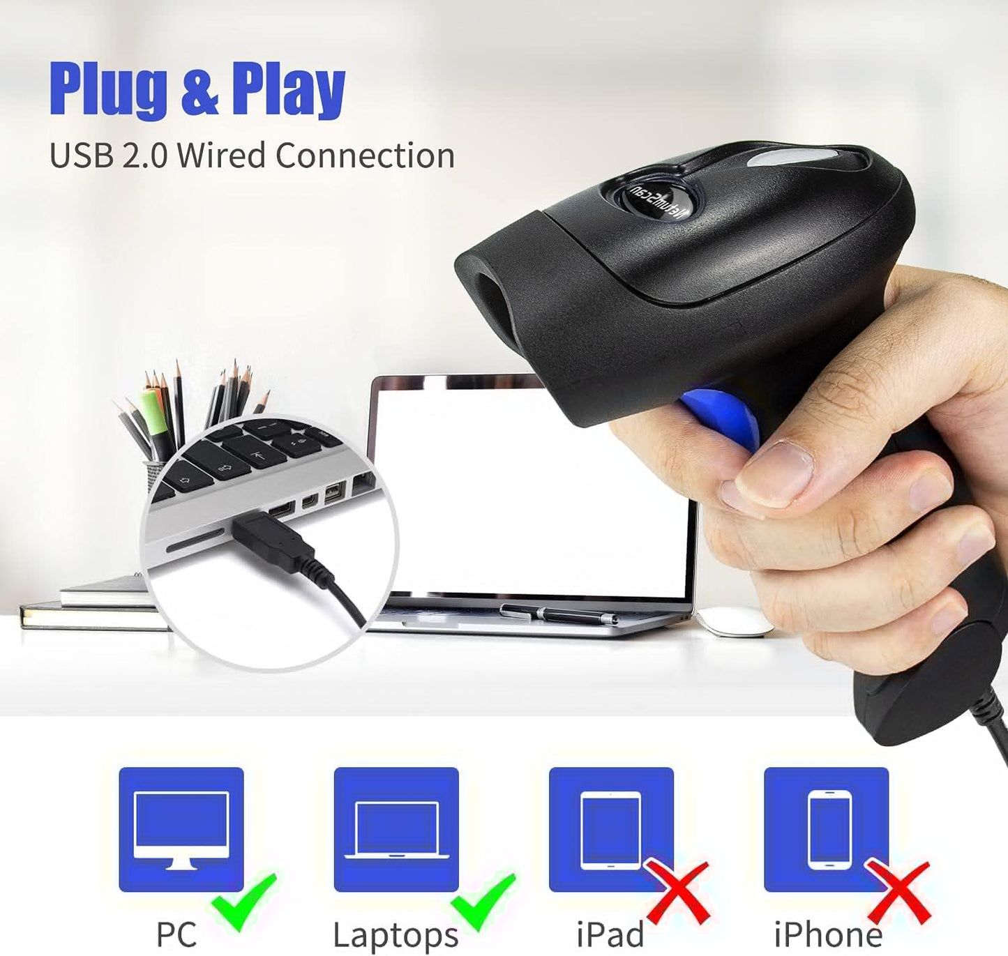 NetumScan USB 1D Barcode Scanner, Handheld Wired CCD Barcode Reader Supports Screen Scan UPC Bar Code Reader for Warehouse, Library, Supermarket