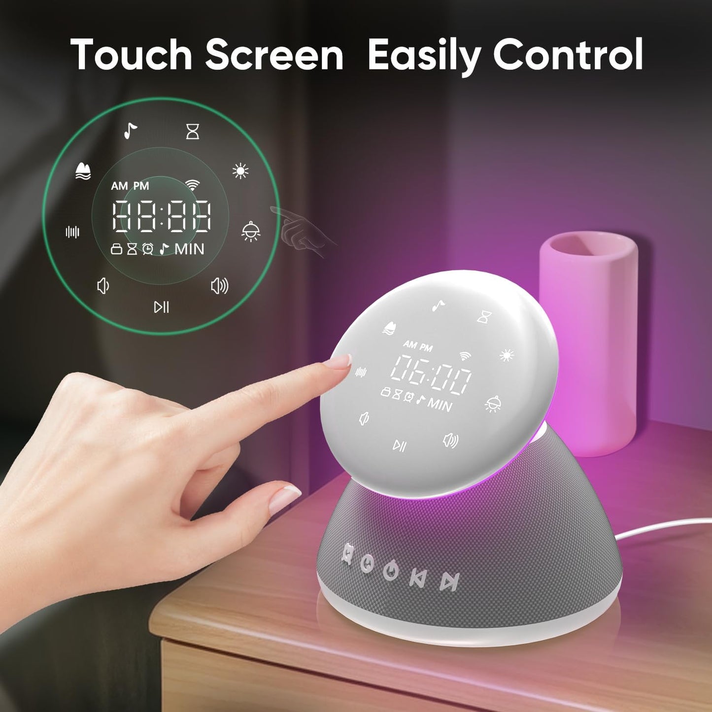 White Noise Sound Machine for Sleeping, 50 Non-Looping Soothing Sounds, 7 Color Night Light with Adjustable Brightness, Timer & Alarm Clock, Touch Screen Control for Baby, Kids, Adults, Home&Travel