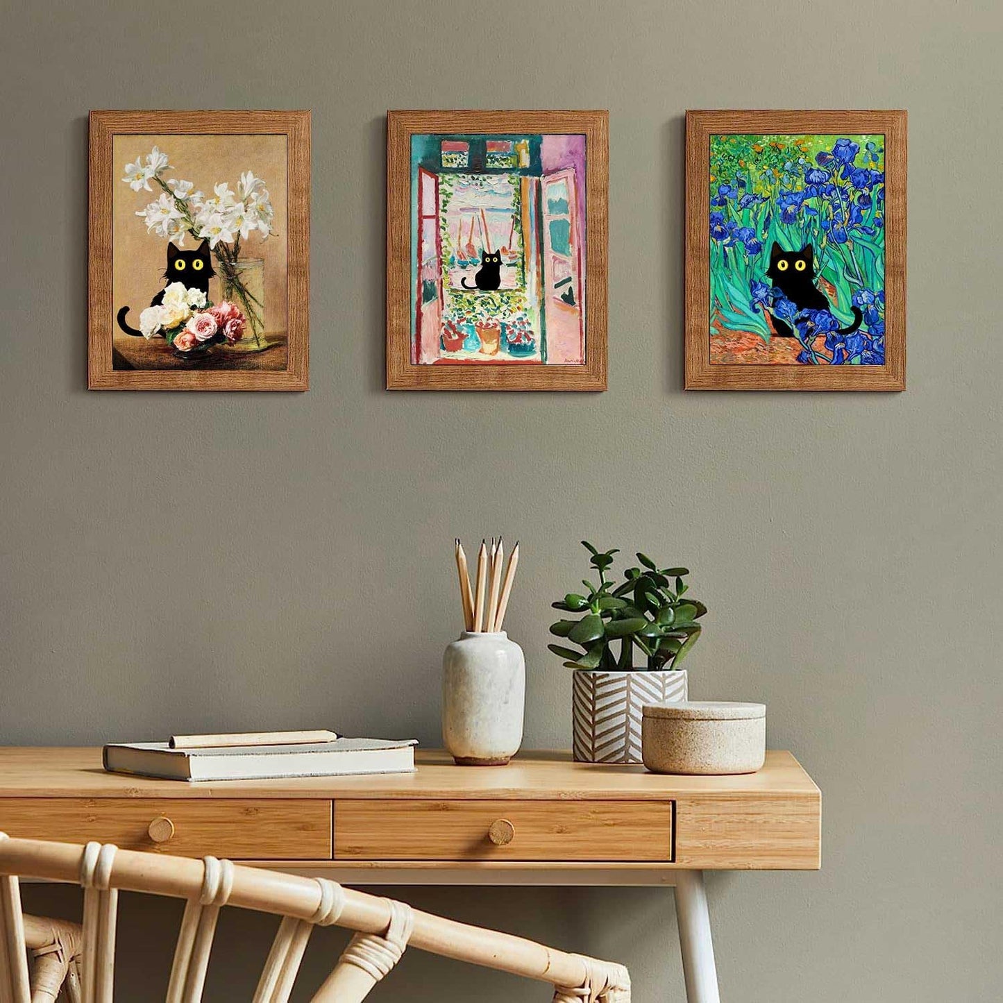 9Pcs Funny Black Cat Wall Art Cats in Famous Paintings Posters Prints Vintage Gallery Wall Decor Pictures Eclectic Cute Preppy Aesthetic Room Decor,Unframed