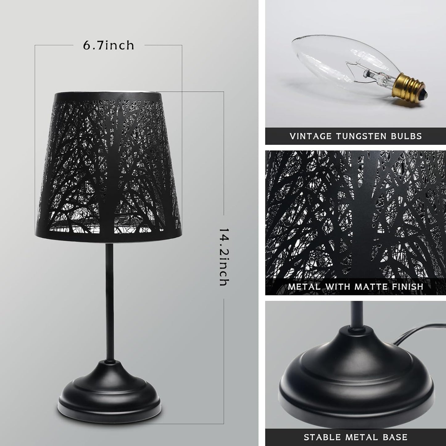 3 Level Dimmable Touch Table Lamp, Black Metal Tree Pattern Shadow Lamp, Small Bedside Night Light for Kids, Vintage Accent Decor Lamp Halloween Indoor Mood Lighting Bedroom Living Room Small Spaces