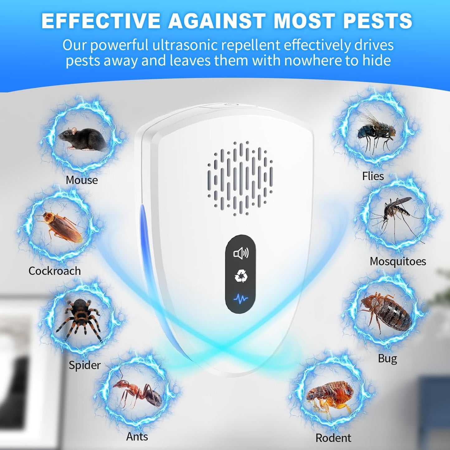 2026 Upgraded Ultrasonic Pest Control Repeller, Mouse Repellent Indoor for Spider Bug Roach Ant Mosquito Rat Mice Insect Deterrent, Mouse Rodent Repellent Ultrasonic Plug in, 3 Mode Switching, 2 Pack
