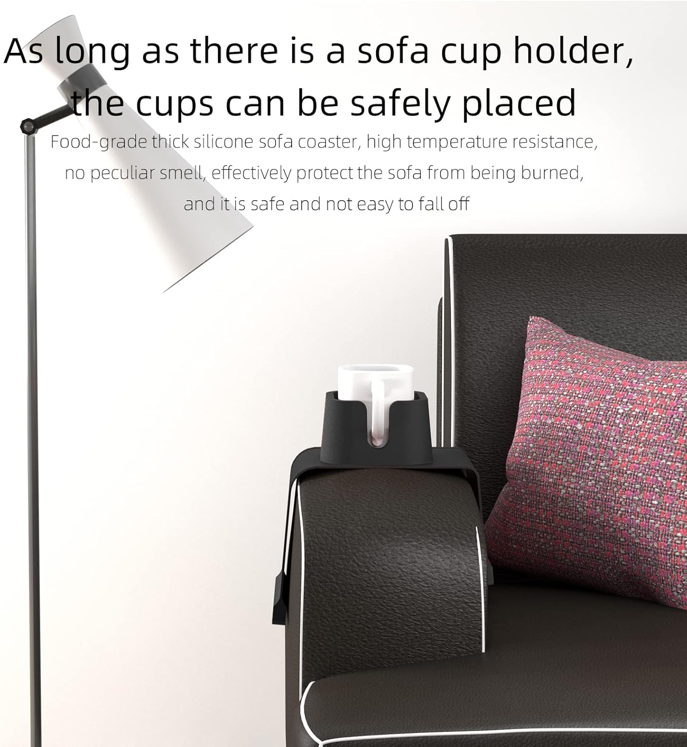 vodvob Couch Cup Holder, Anti-Spill Sofa Cup Holder Silicone Couch Coaster, Suitable for Sofa Recliner Armchairs, Gifts for Mom, Dad, Husband, Grandma, Grandpa, Black