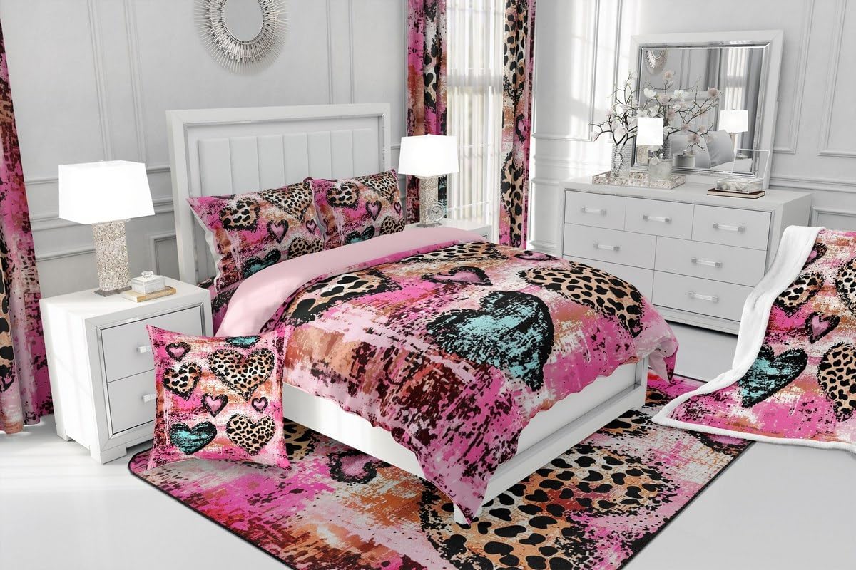 Feelyou Leopard Sherpa Blanket Boys Girls Twin 60"x80" Cheetah Fleece Throw Blanket for Kids Women Men Cute Love Heart Plush Blanket Animal Print Fuzzy Blanket Safari Flannal Blanket