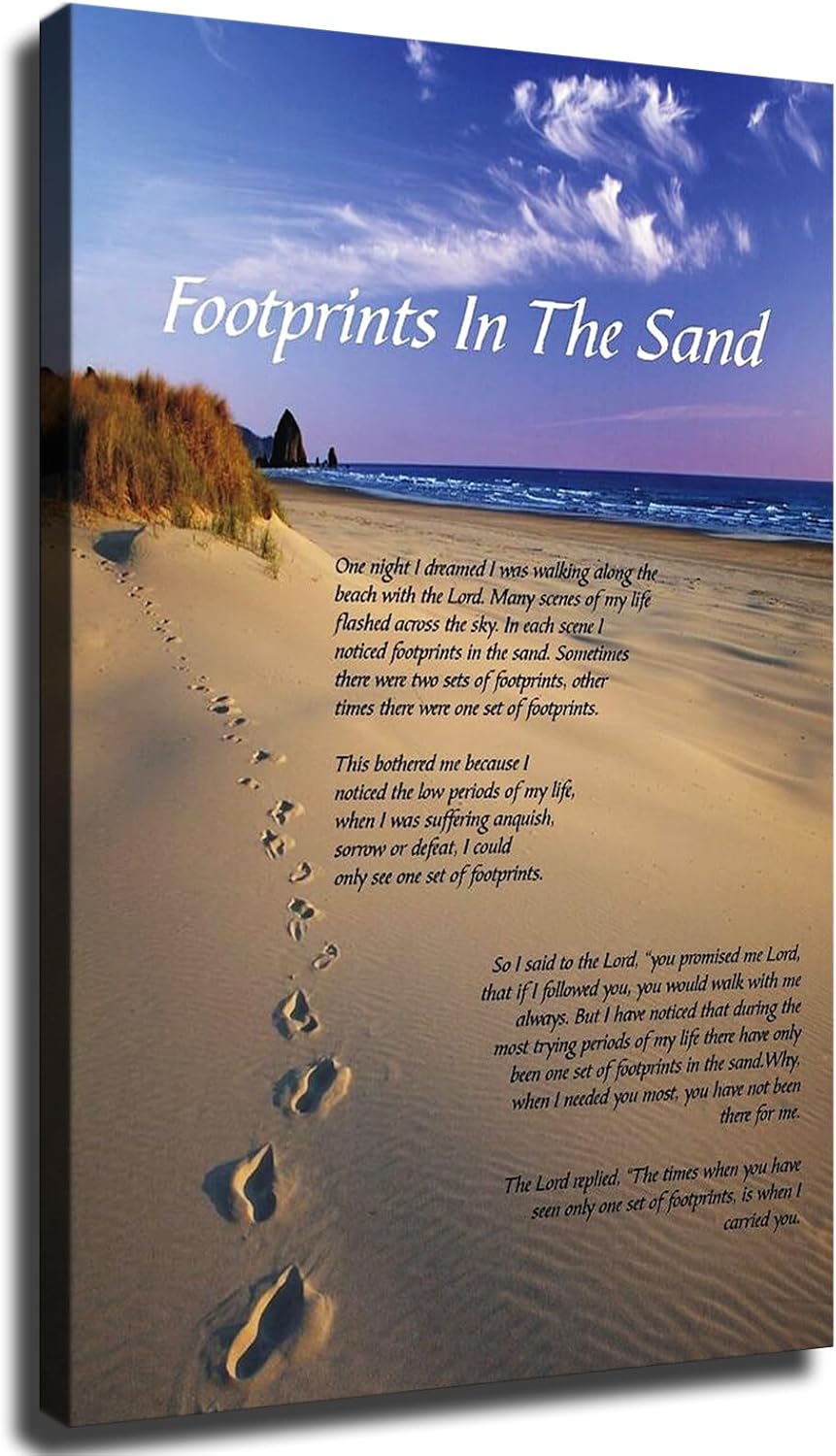 Footprints in The Sand Poem Poster Canvas Print Painting Picture Wall Art Bedroom Living Room Decor (unframe,8x12 inch)