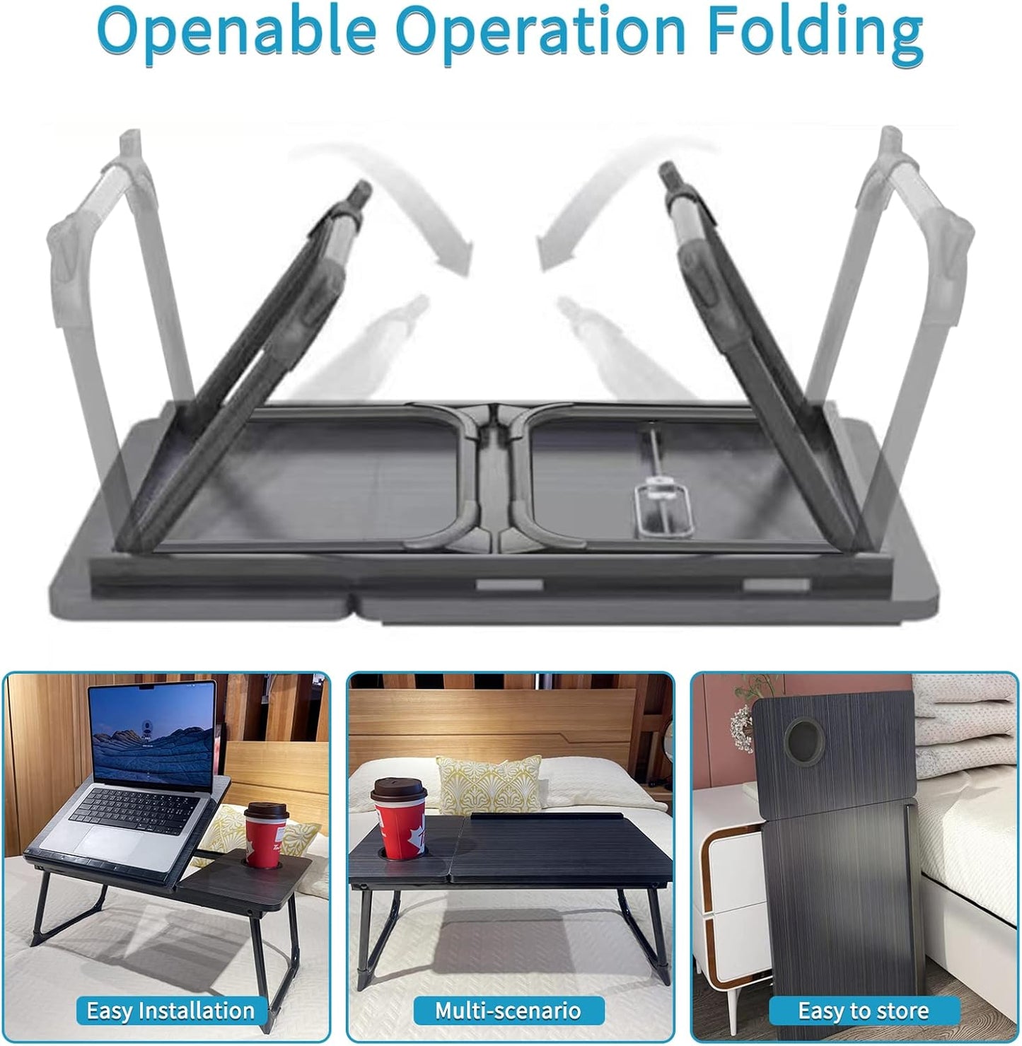 CloudTrip Laptop Desk for Bed or Couch, Lap Desk, Woking in Bed Desk, Home Office Desks, Breakfast Tray, Desk with Cup Holder, Watching Movies in Bed, Laptop Stand for Bed, Fordable Legs Desk (Black)