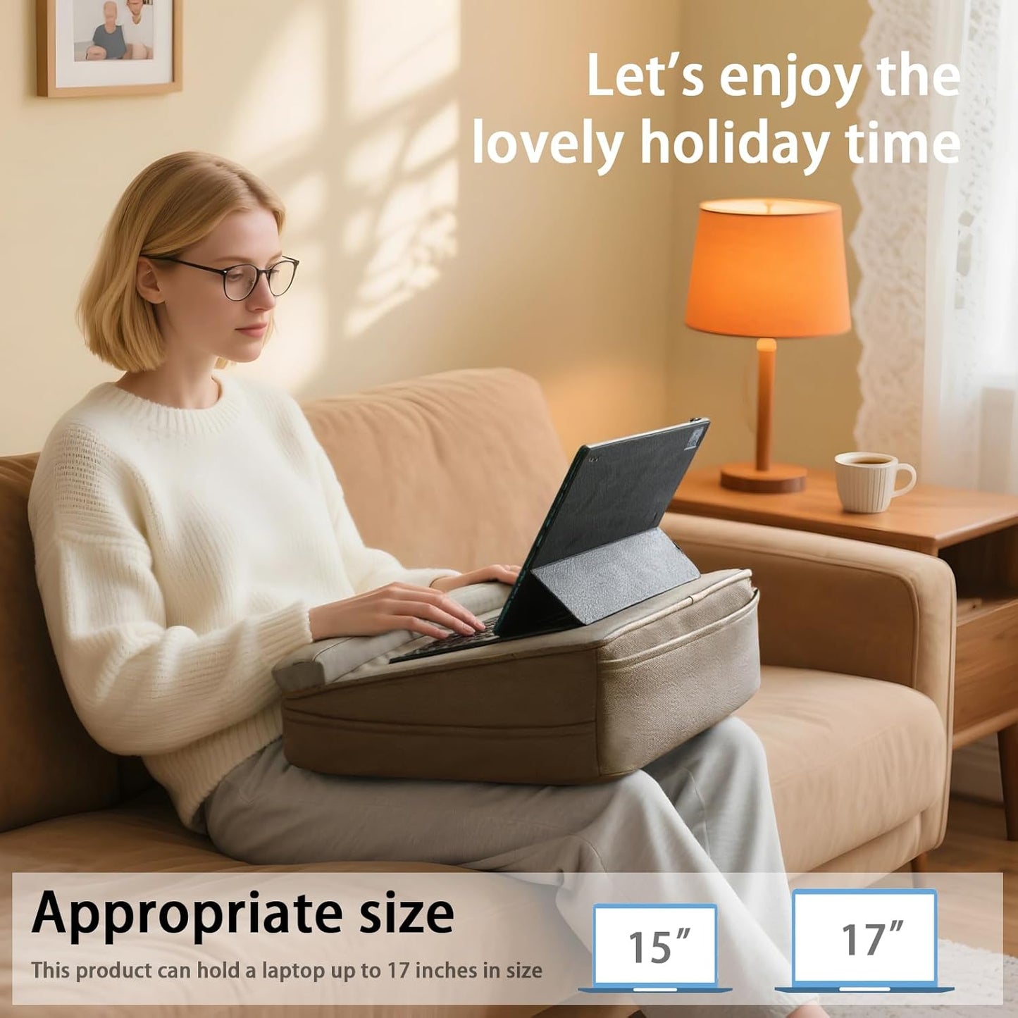 Breathable Laptop Pillow, Ultra Lightweight Lap Desk with Cushion (Beige, Lap Desk with Wrist Rest)