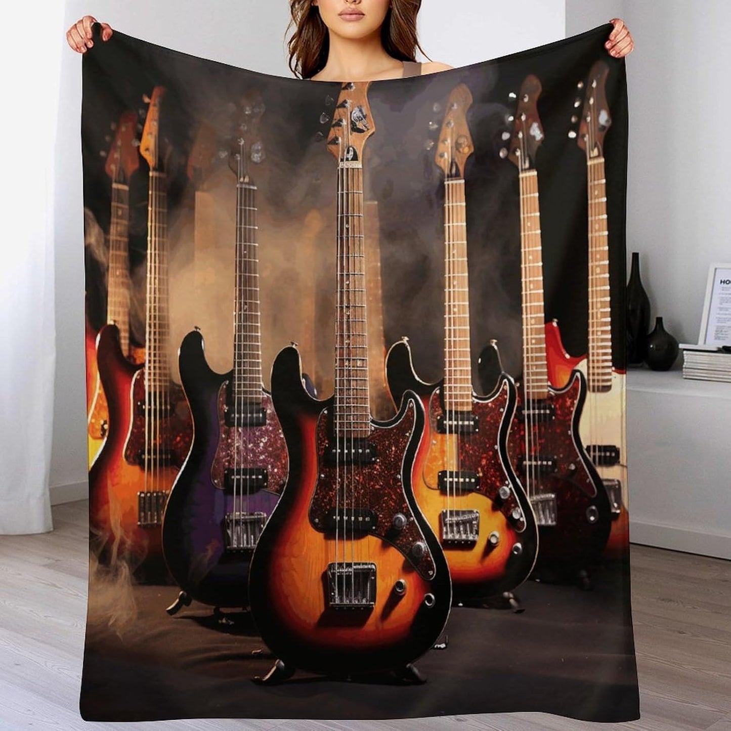 Cool Electric Guitar Blanket Chunky Fluffy Fuzzy Bed Blankets Cozy Soft Warm Winter Blankets Anti-Pilling Flannel Throw Blanket for Couch Living Room Bedroom Multiple Size