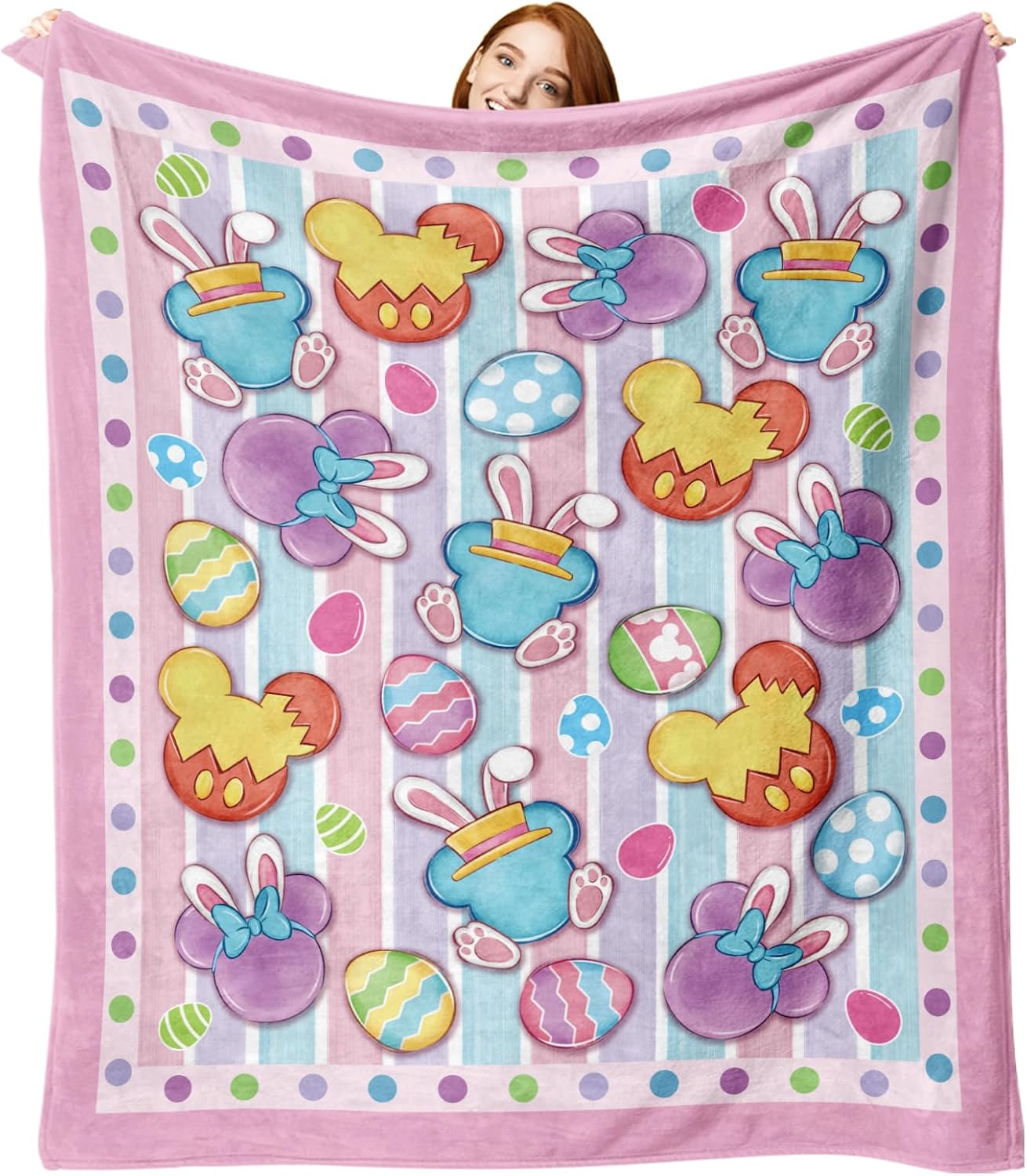 Pycat Easter Bunny Flannel Throw Blanket, Cute Easter Eggs Rabbit Gifts for Kids Men Women, Spring Pastel Soft Blanket for Bedding Sofa 50 x 60 Inch