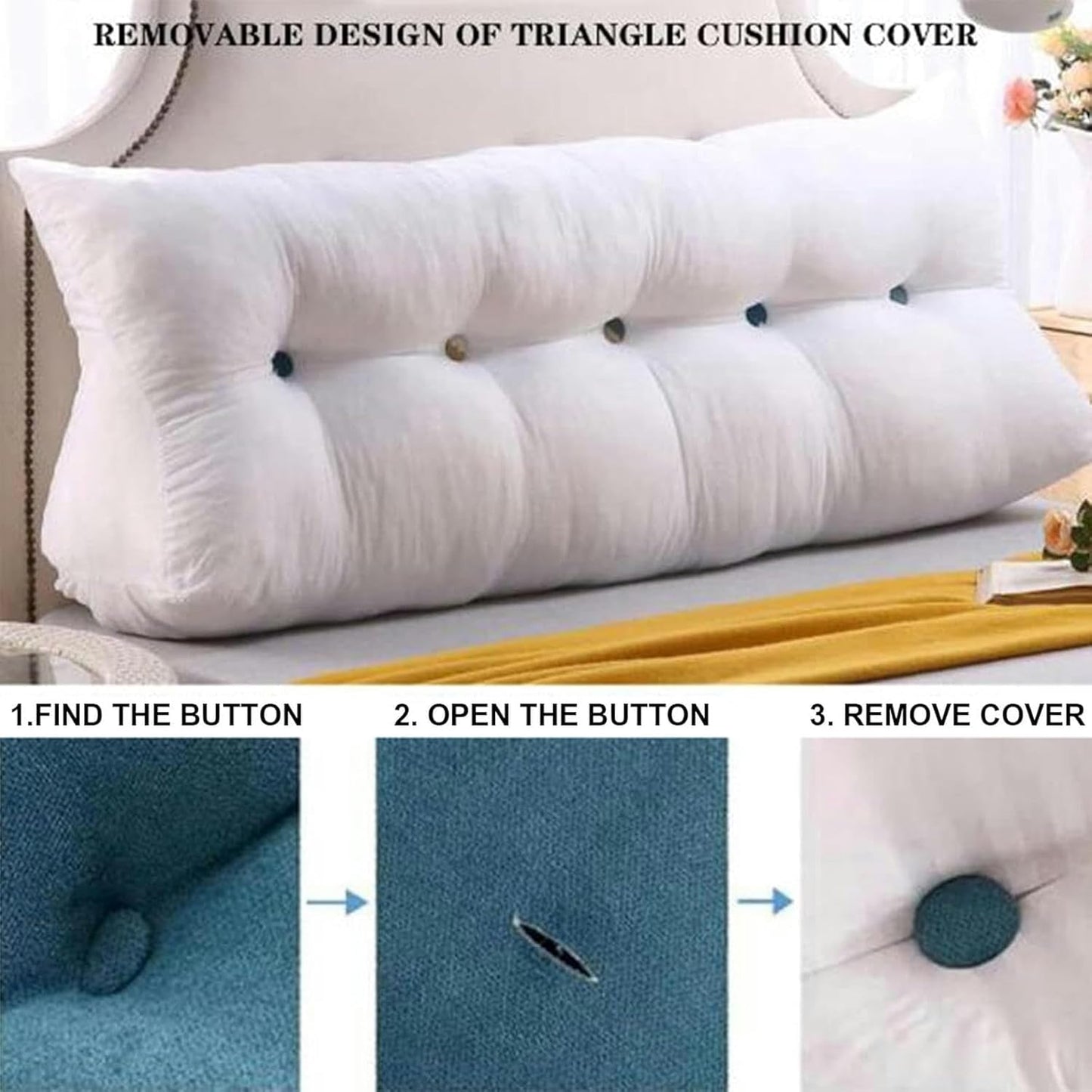 Queen Size Reading Wedge Pillows Wedge Headboard Pillows Head Roll Pillow Bed Wedge Pillow Large Bolster Bed Rest Reading Pillows Backrest Pillows for Sitting in Bed Backrest Positioning Support