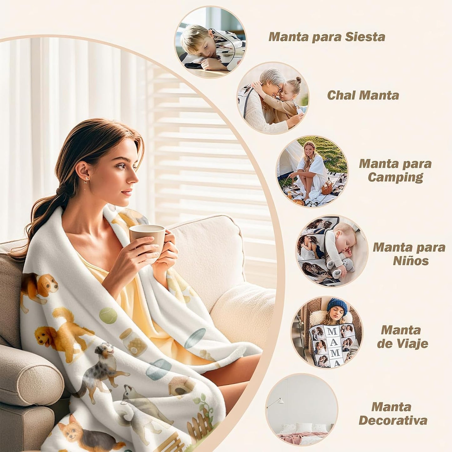Dog Lover Gift Throw Blanket - Cute Puppy Print, Multi-Breed Theme, Cozy Home Decor, Blanket with Dogs on It for Couch & Bed, Birthday Christmas, 50'' x 60''