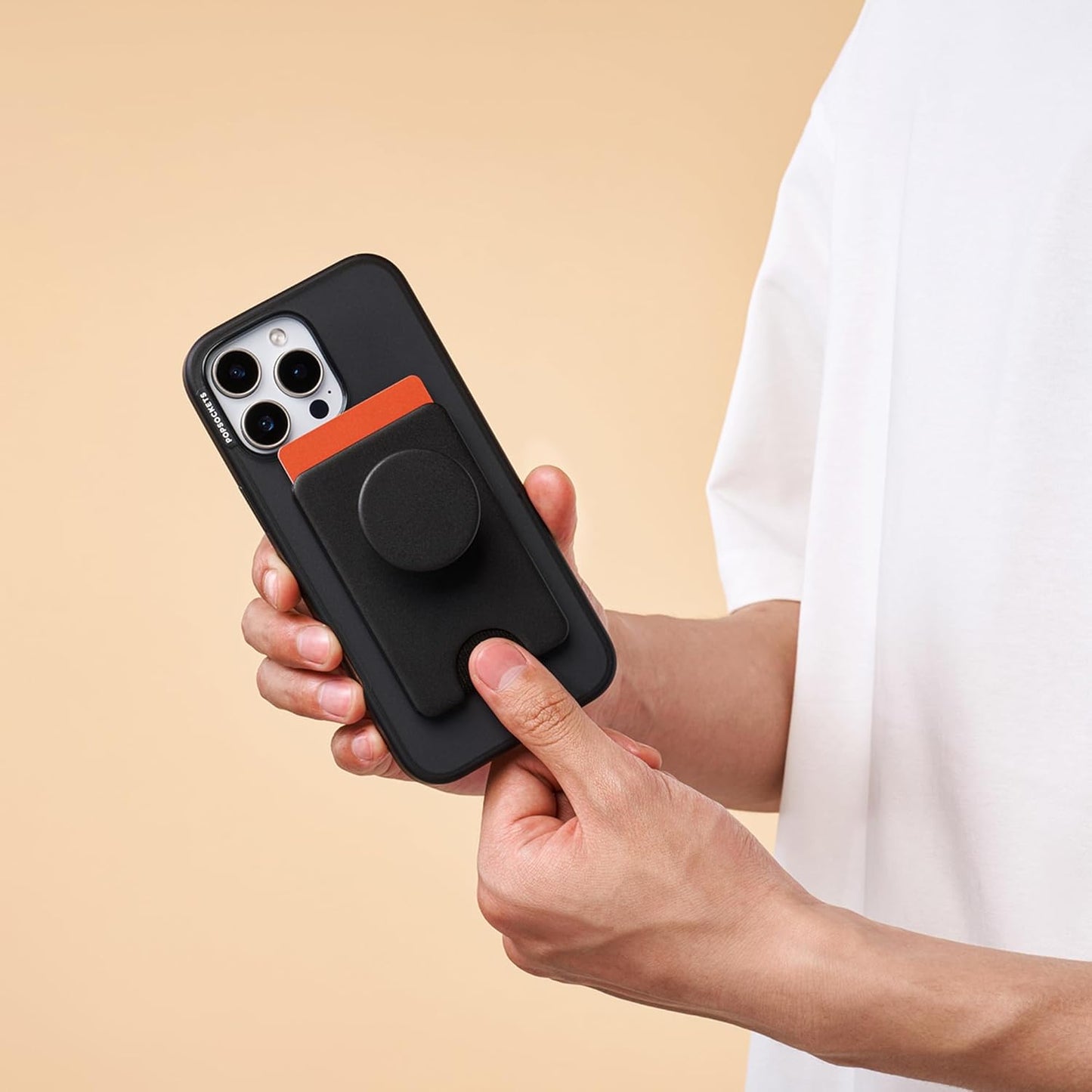 PopSockets Adhesive Phone Wallet and Card Holder with Grip, Black - Black
