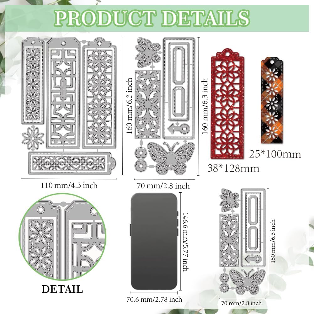 MAYJOYDIY Retro Bookmark Metal Die Cuts Page Marker Butterfly Cutting Dies Floral Engraving Embossing Stencils Scrapbooking Tool for DIY Craft Card Making Album Gift Decor