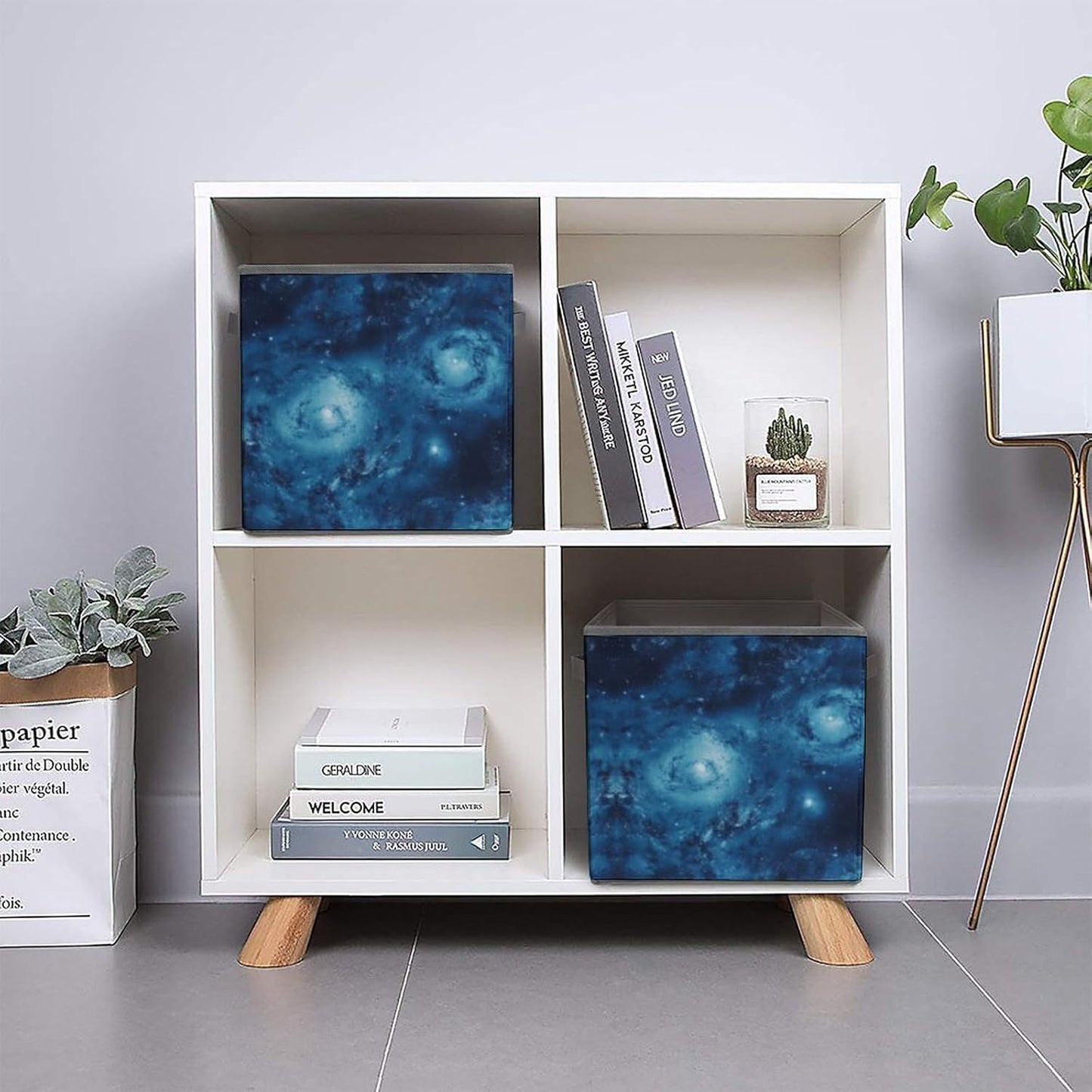 Blue Universe Space Galaxy Storage Bins with Handles Fashion Large Storage Cubes Sturdy Foldable Storage Boxes Space-Saving Storage Baskets for Home Office Clothes Closet Organizers