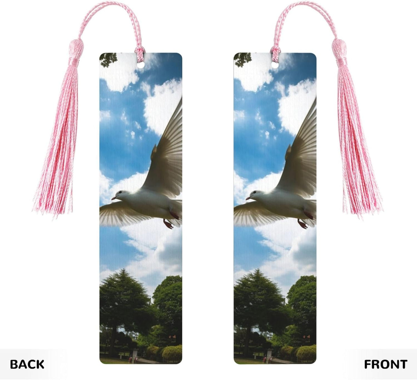 White Doves Fly Over The Park Bookmarks Gifts for Women Men, Wooden Bookmarks for Book Lovers, Vintage Book Marks Ornaments with Tassel, Unique Personalized Reading Page Markers Pink