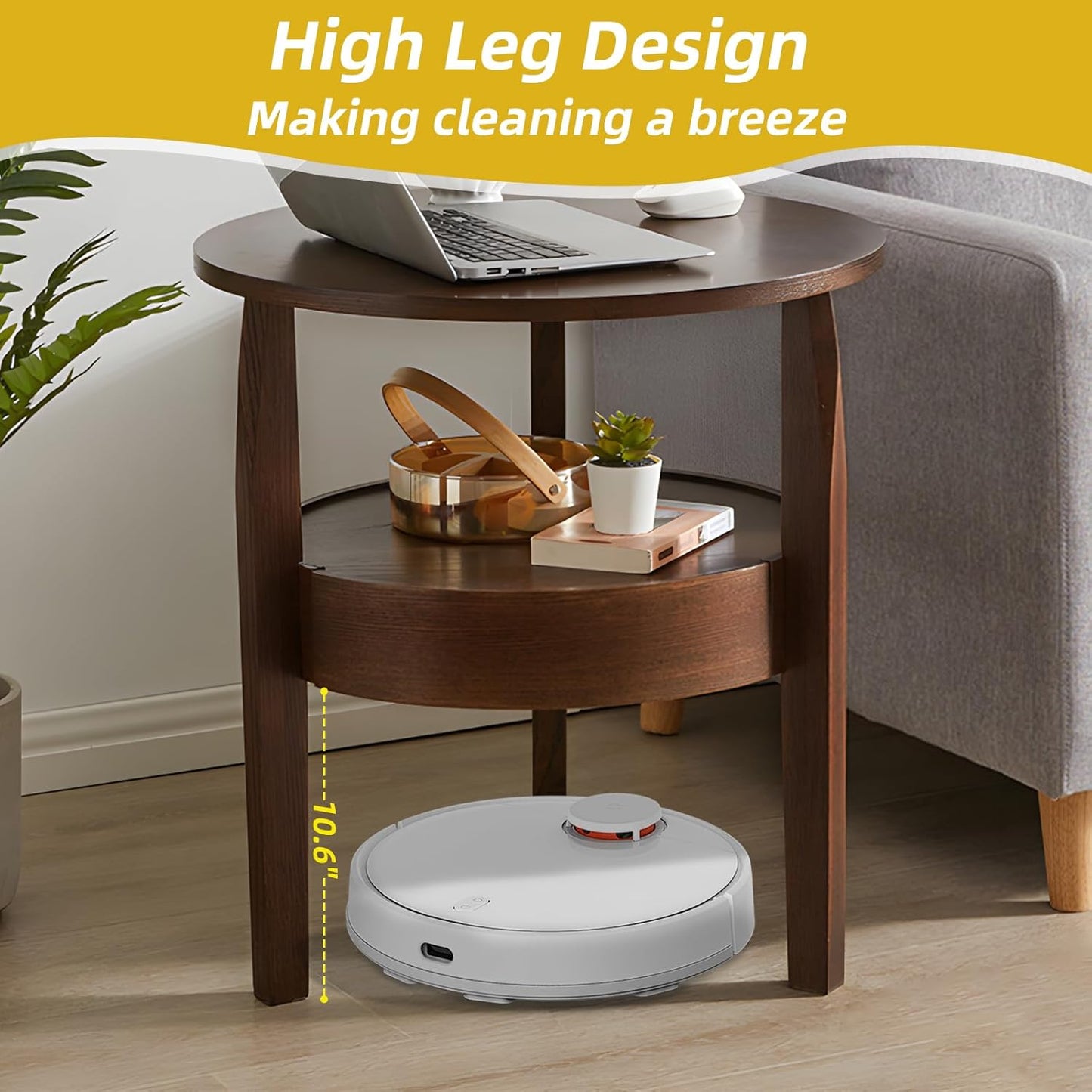 Round Coffee Table with Storage and Hidden Drawer - 20" D x 20" H Natural Wood Side Table with Sliding Drawer, Small Coffee Table for Living Room, Round Nightstand with Drawer, Dark Brown
