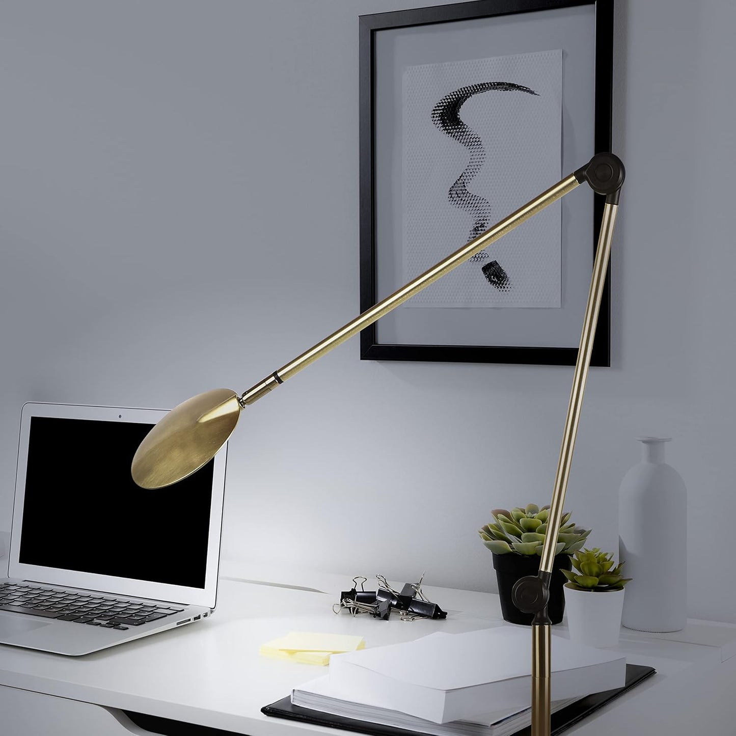 Brightech Sage 2-in-1 LED Craft Table and Floor Lamp – Adjustable Floor Reading Lamp Over Chair, for Living Room and Office – Dimmable Task Light with 3 Color Modes – 360 Degree Rotatable Head - Gold