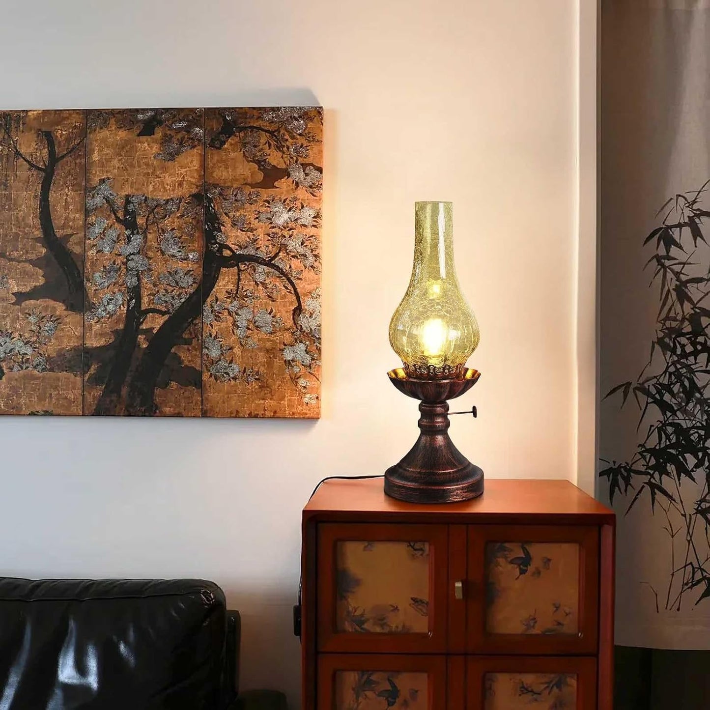 Vintage Table lamp Antique Rustic Farmhouse Desk Lamps Western Victorian Crackled Glass Design Bedside Lamps Living Room Bedroom Studio (Amber)