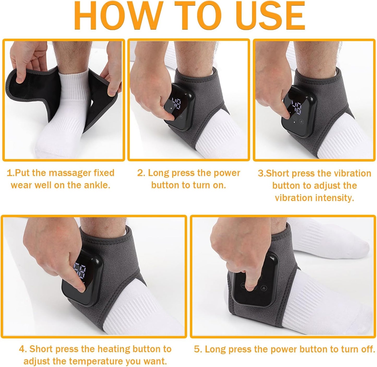 2Pcs Ankle Massager for Pain Relief, Ankle Heating Pads with Massage - 3 Levels Heat & Vibration Adjustable, Auto Shut-Off, Cord-Free Use for Daily Used