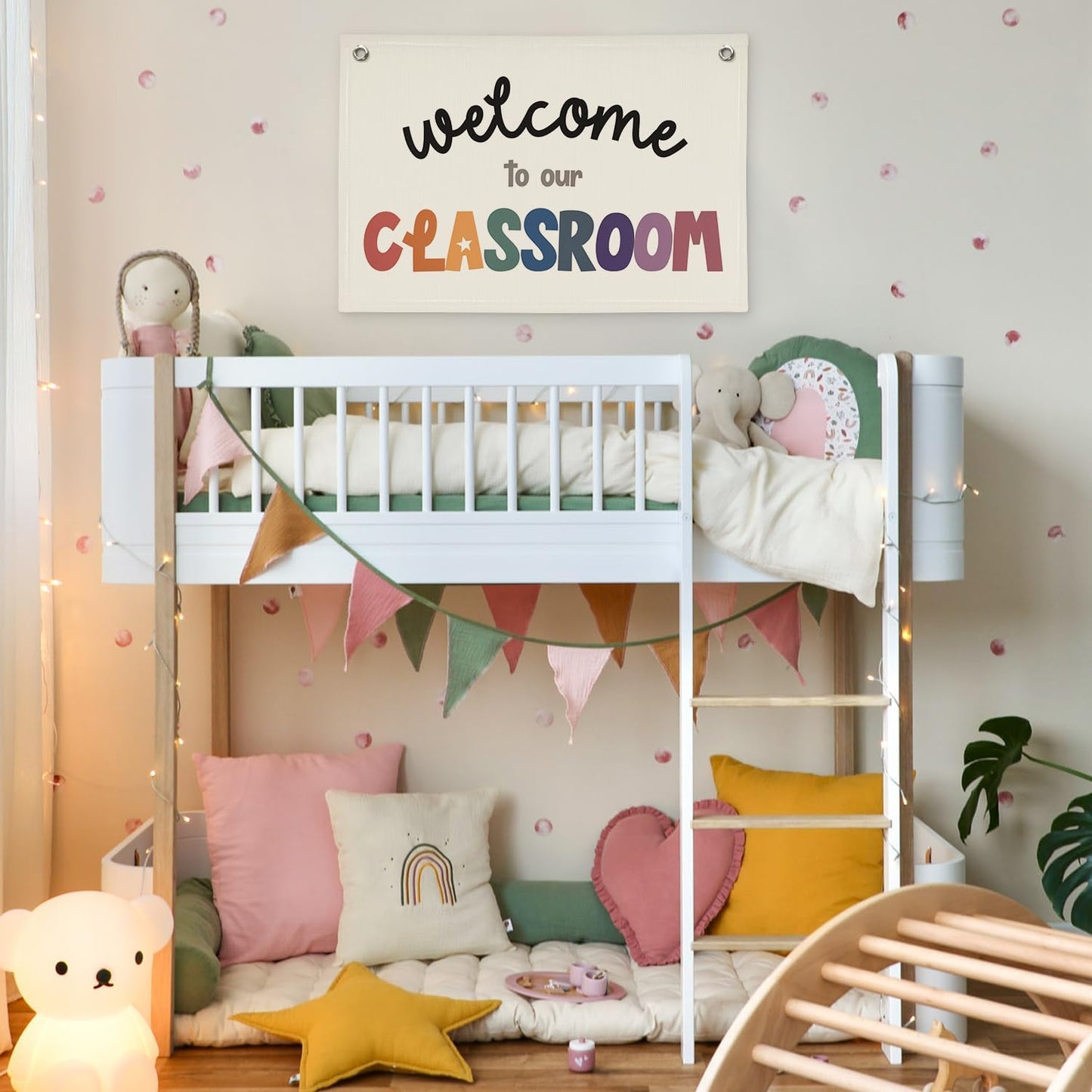Boho Classroom Decor Welcome To Our Classroom Canvas Banner, Welcome Sign Back To School Neutral Classroom Must Haves Wall Decor, Linen Hanging Decor forl Kindergarten 20x30