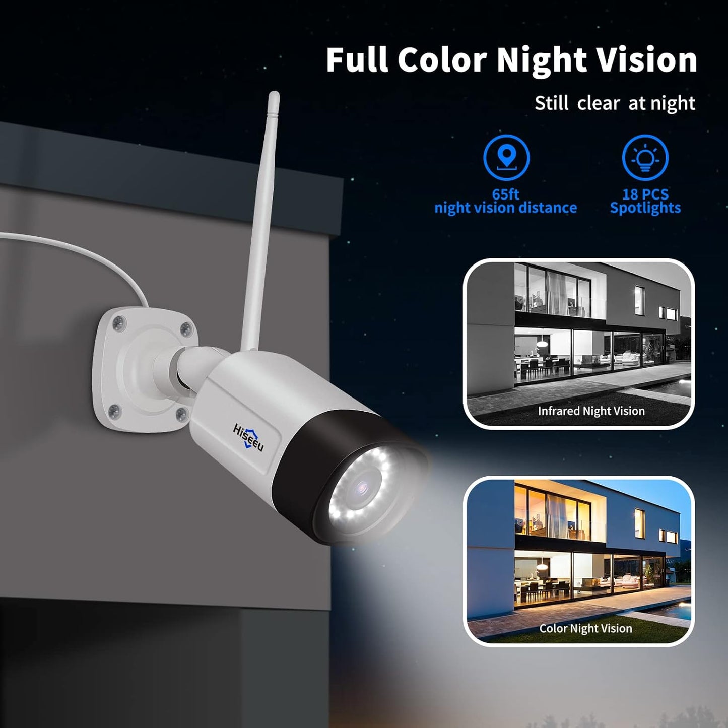 Hiseeu 2.5K 5MP WiFi Security Camera System Outdoor,Expandable 16CH 8MP NVR, 1TB HDD,Spotlight,2 Way Audio, IP66 Waterproof, Motion Alert, DC Power Plug-in, 24/7 Recording