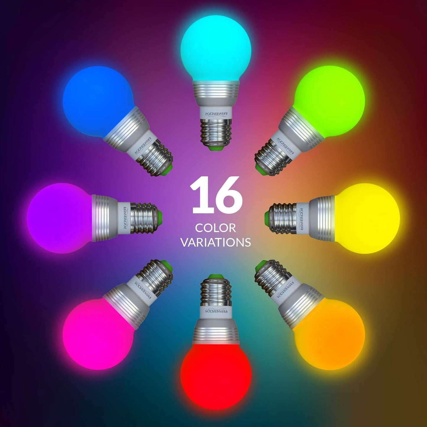 Kobra LED Color Changing Light Bulb with Remote Control - 16 Different Color Choices Smooth, Fade, Flash or Strobe Mode - Smart Remote Lightbulb -RGB & Multi Colored