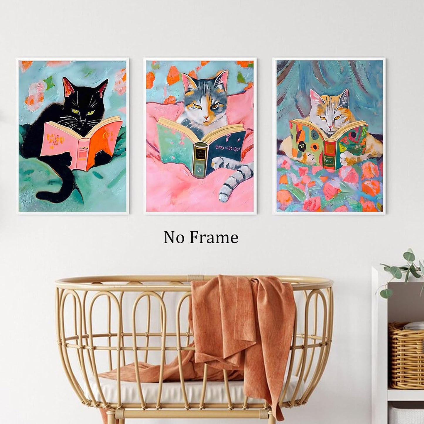 Cat Reading Book Picture Cute Cat Posters Vintage Cats Reading Books Canvas Wall Art Aesthetic Animal Print Pink Funny Animal Poster Pop Wall Art Cat Preppy Black Cat Wall Art 16x24inchx3pcs No Frame