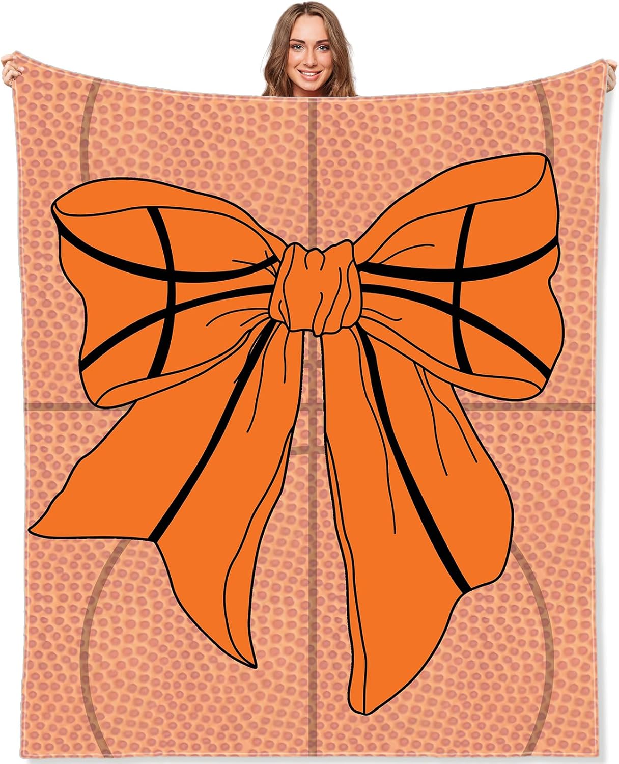 Basketball Bow Blanket for Gifts Girls Sport Lover 50" x 60" Coquette Basketball Throw Blanket Orange Bow Flannel Soft Warm for Fans Team Ball Lover Player Game