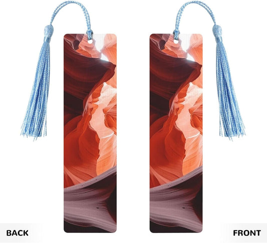 Slot Canyon Bookmarks Gifts for Women Men, Wooden Bookmarks for Book Lovers, Vintage Book Marks Ornaments with Tassel, Unique Personalized Reading Page Markers Sky Blue