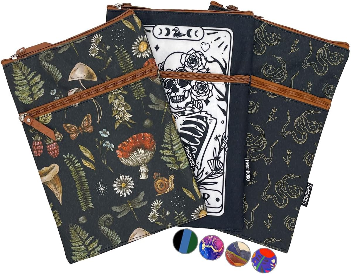 French KOKO 3-Piece Waterproof Book Sleeve Cover, Book Protector Case Travel Bible Cover Romantasy Dark Academia Dragons Carrying Fantasy Novel Reader Gift Goth Gothic Book Lover Gifts