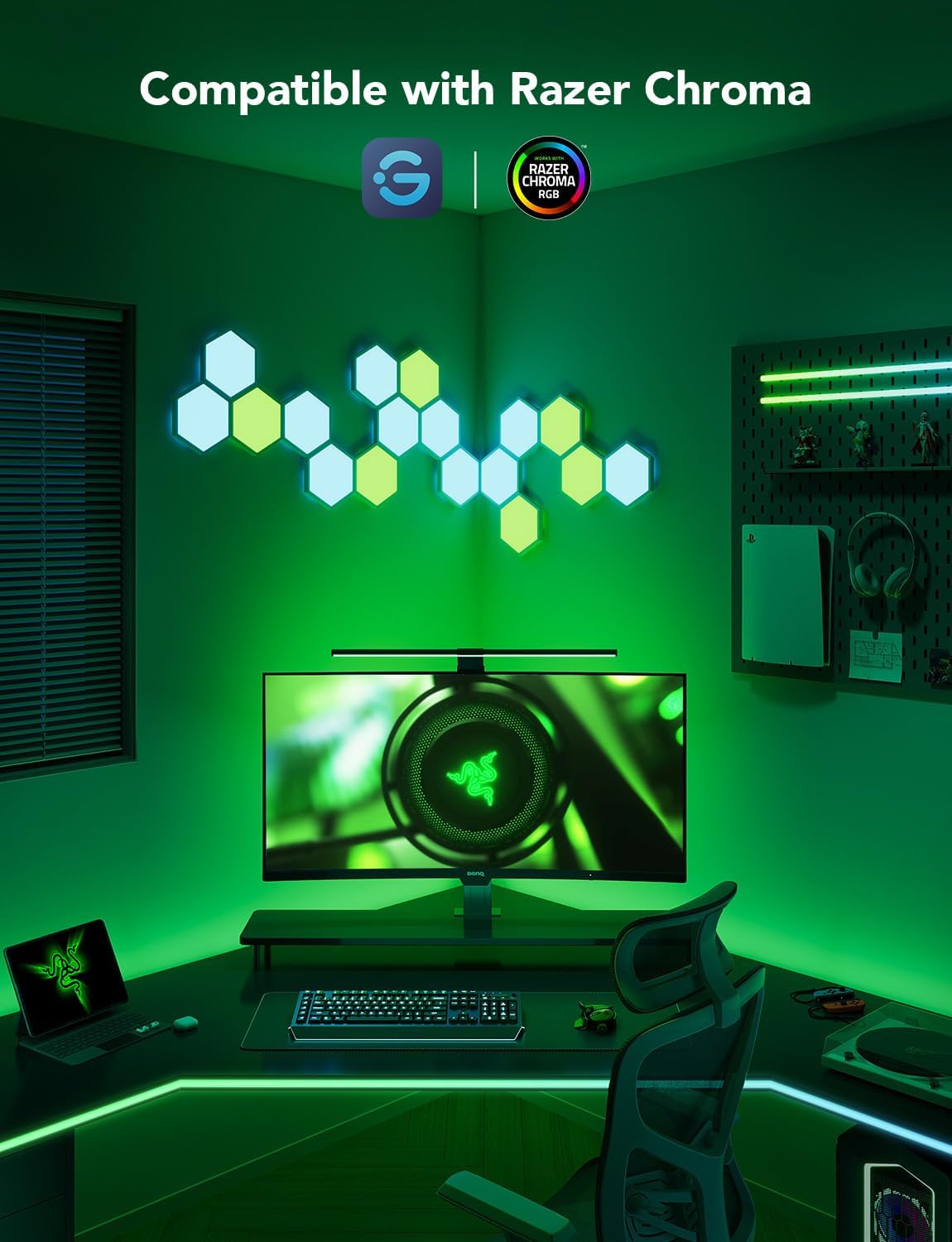 Govee Gaming Light for Monitor G1, RGBIC LED Backlight for 27-34 Inch PC, Smart LED Lights for Monitors with Color Matching, Adapts to Curved Monitors, Double Strip Light Beads with 123 Scene Modes