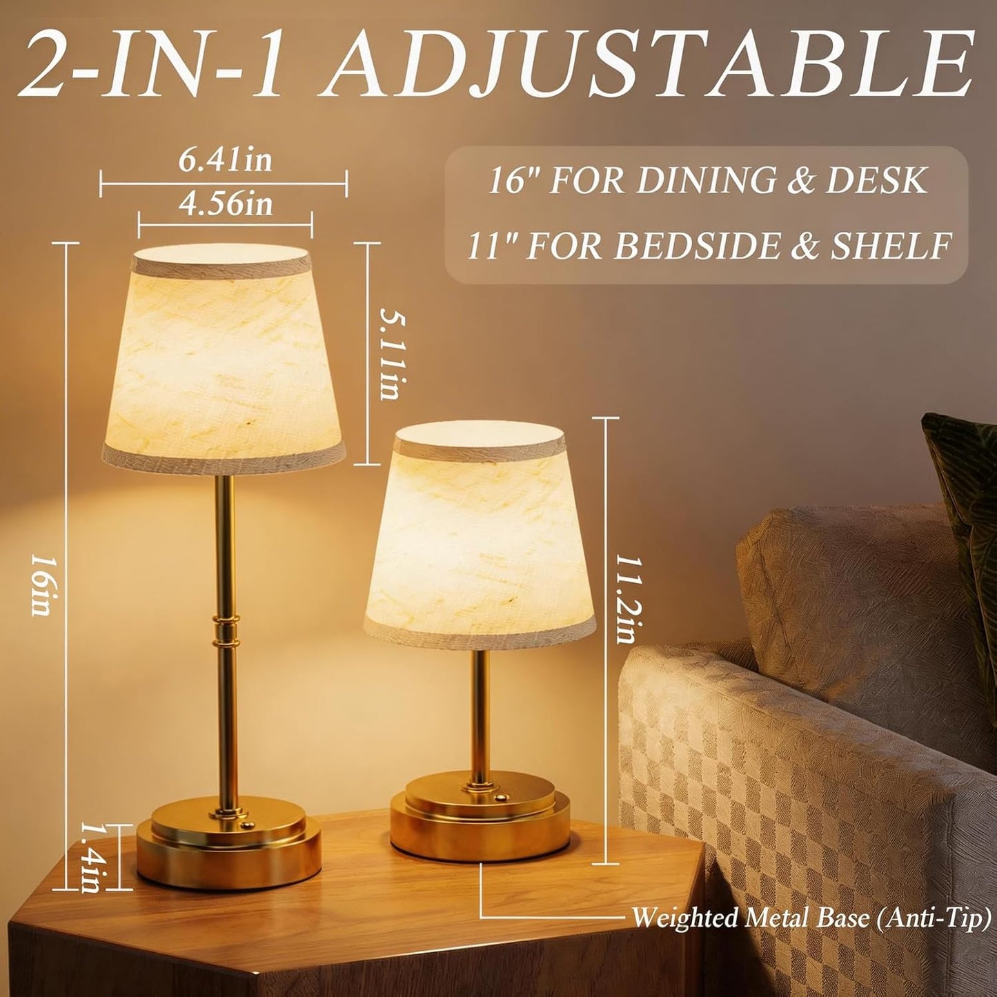 Cordless Table Lamp - 7500mAh Longest Lasting Battery Operated Lamp, 1 Pack Antique Brass Aesthetic Cozy Rechargeable Desk Lamp for Kitchen Counter, Dining Room & Restaurant Centerpiece