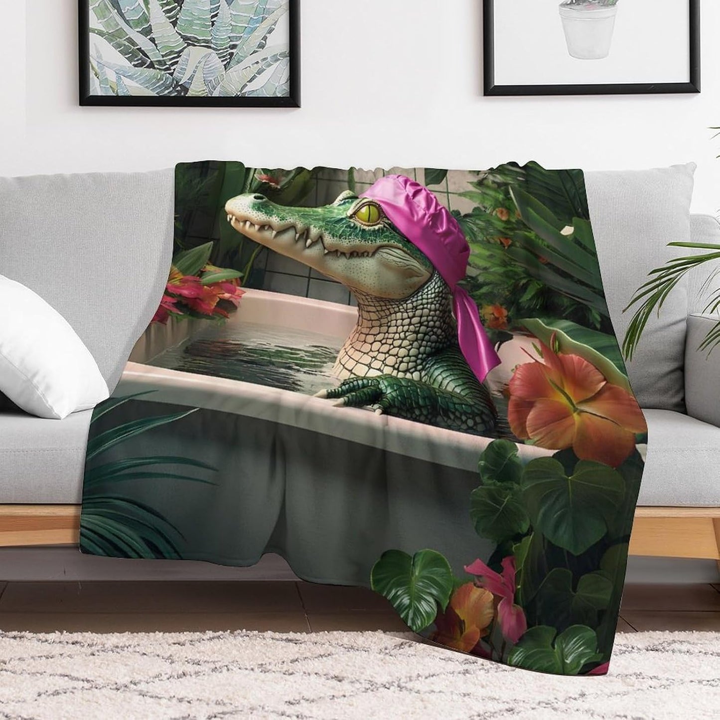 Funny Crocodile Toilet Bathroom Throw Blanket for Couch Bed Plush Cozy Fuzzy Flannel Blanket for All Season 55"x70"