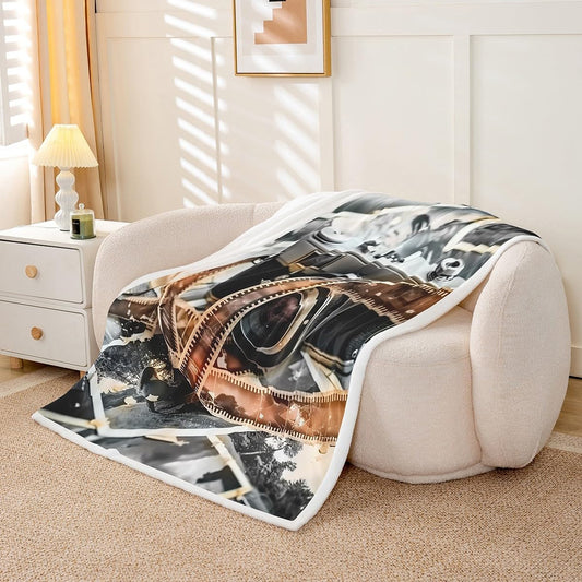 Photography Theme Throw Blankets,Vintage Photographic Film Bed Blanket,Kids Teens Woman Men Old Camera Photo Fleece Blankets Retro Black Office Chair Sofa Decor,90"×90"