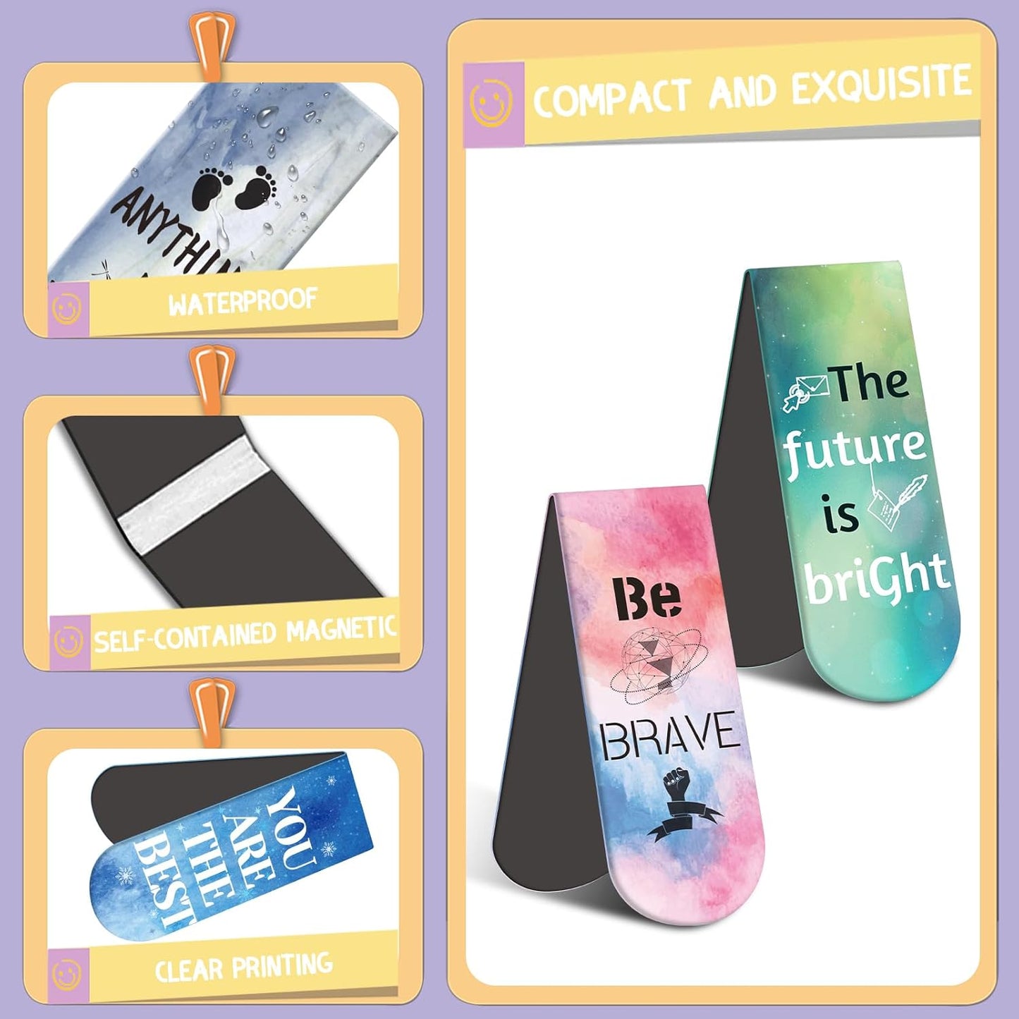 Magnetic Bookmarks, Kaluofan 15PCS Bookmarks for Women, Double Sided Magnet Book Markers Page Clip for Students Teachers Reading Supplies