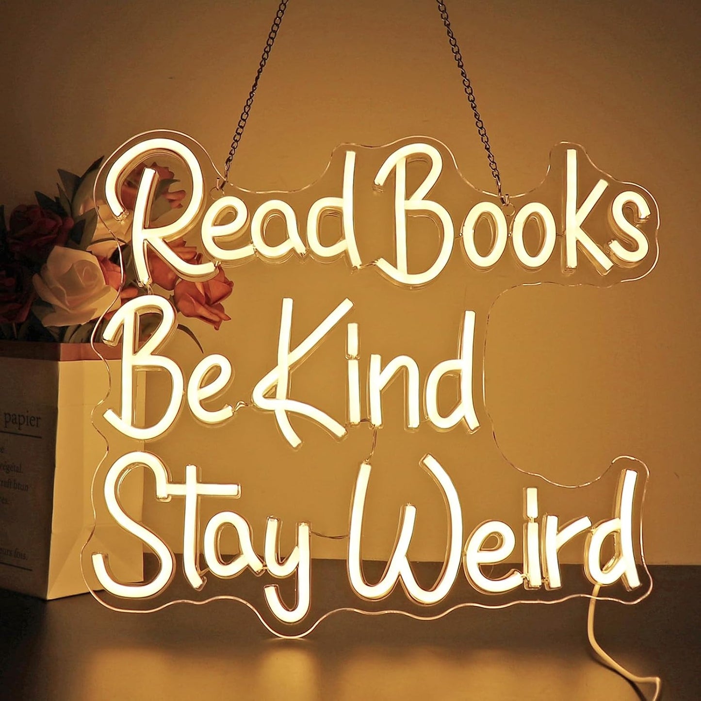 Neon Sign, HSJNJKFU Read Books Neon Signs for Wall Decor Warm White Led Light up Signs for Classroom, Bookstore, Library, Office, Room Decor - Dimmer Light Sign USB Powered