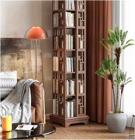 All Solid Wood Rotating Bookshelf, 360-degree Bookcase Creative Simple Floor Bookcase Shelf for Living Room MINGPING (Size : Log Color 5floors 44x44x170cm) ()